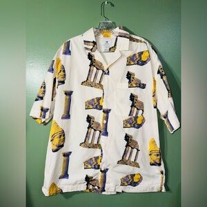 H&M Men's Casual Shirt - White and Yellow Graphic